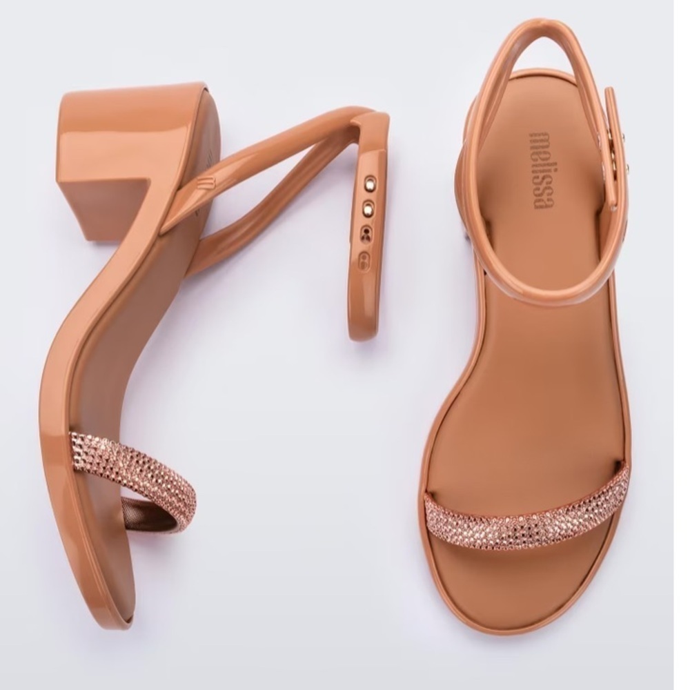 New! Melissa shiny heel jelly block heeled sandals
